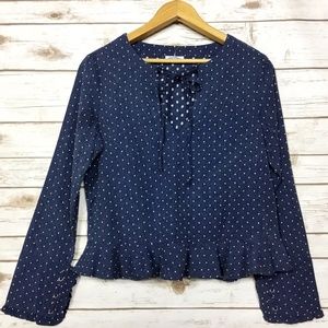 Dizzylizzy Blue Cotton Swiss Dot Ruffle Hem Top